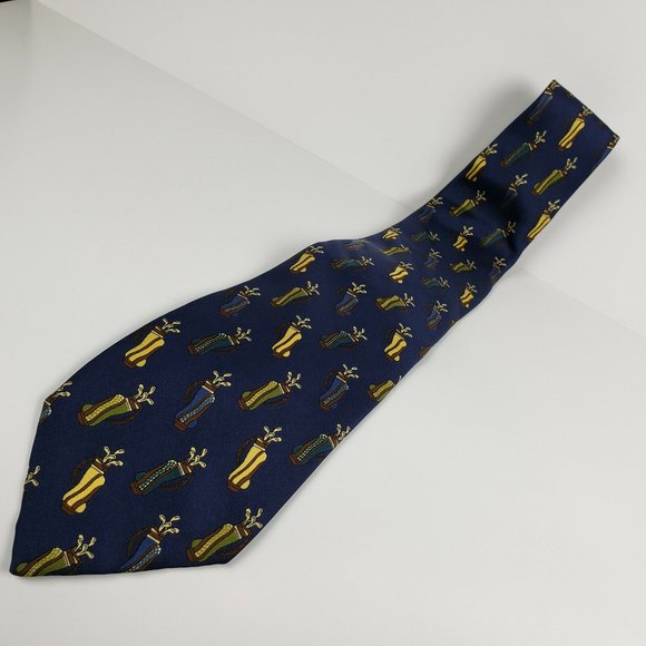 Harrods Knightsbridge 100% Silk Necktie Navy With Overall "Golf Bag" Pattern EUC - Picture 3 of 5